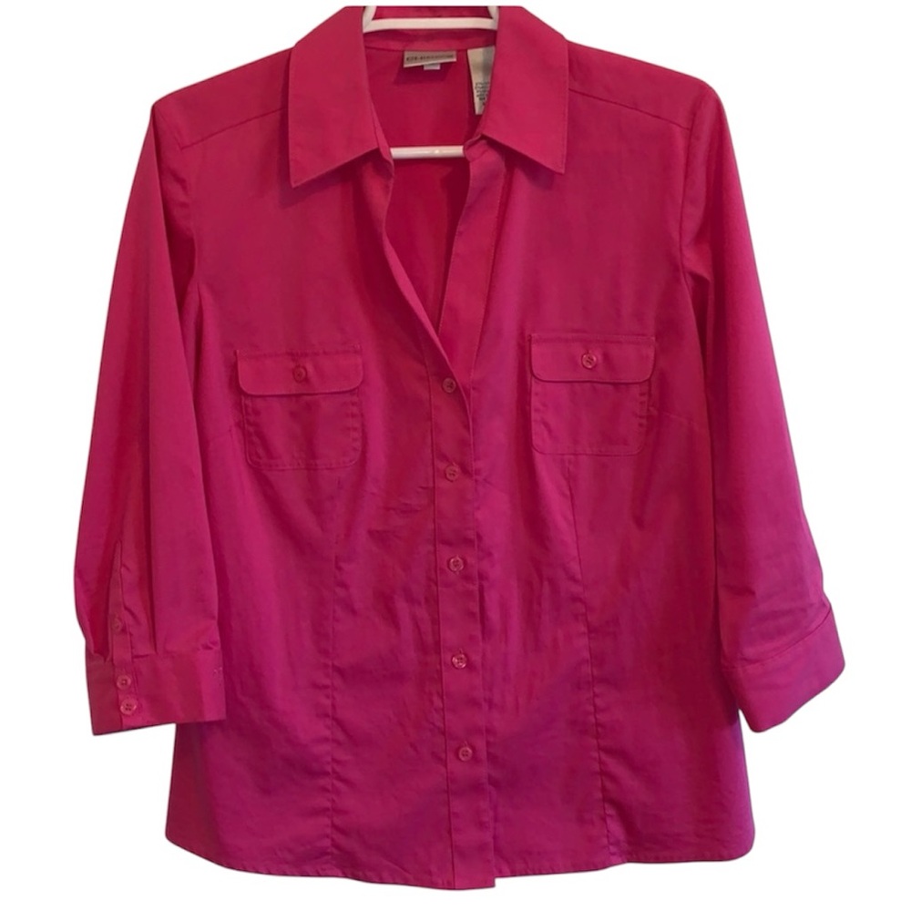 CHICO'S TOP DELANEY PINK BUTTON DOWN TOP STRETCH POCKETS SIZE 1